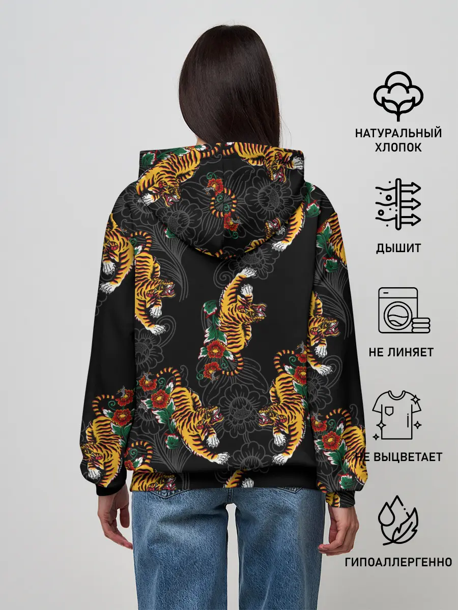 Женское худи / Японский стиль - тигры
