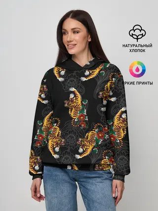 Женское худи / Японский стиль - тигры