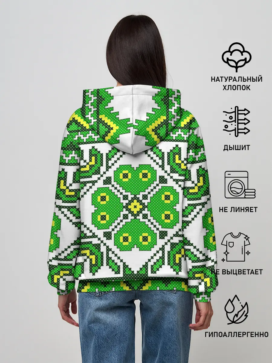 Женское худи / Славянский Узор Зеленый