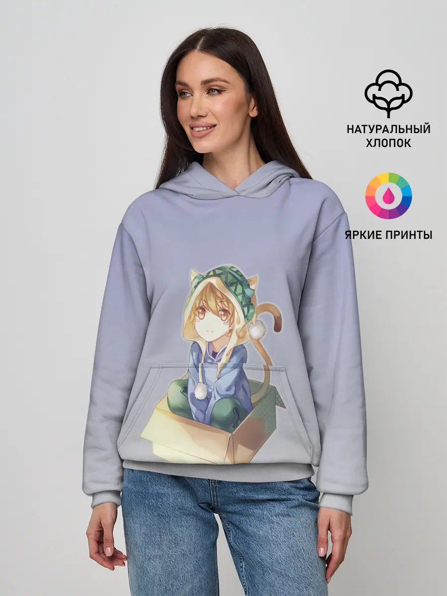 Женское худи / мальчик кот в коробке уши мяу