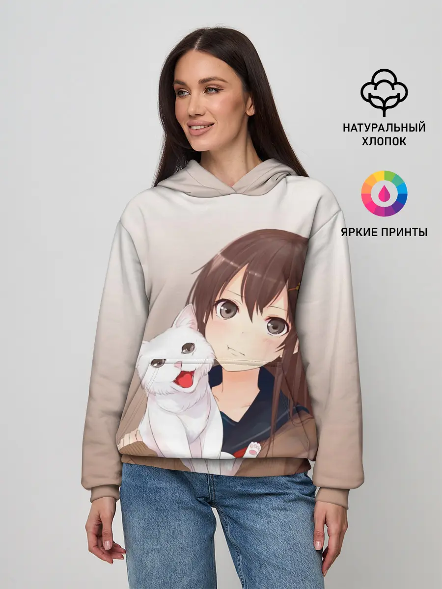 Женское худи / Девочка и белый кот аниме