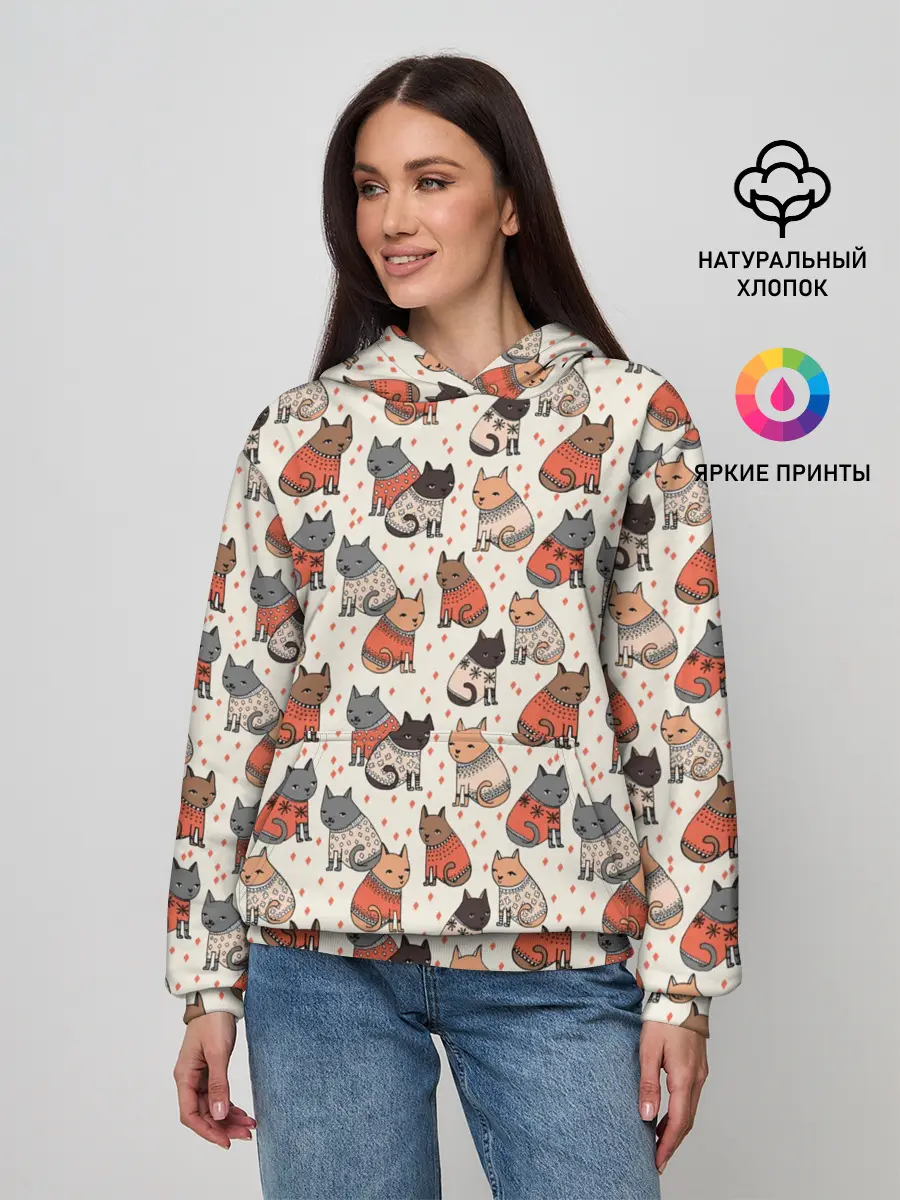 Женское худи / Коты в Свитерах Паттерн