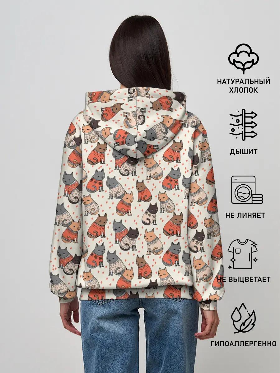 Женское худи / Коты в Свитерах Паттерн
