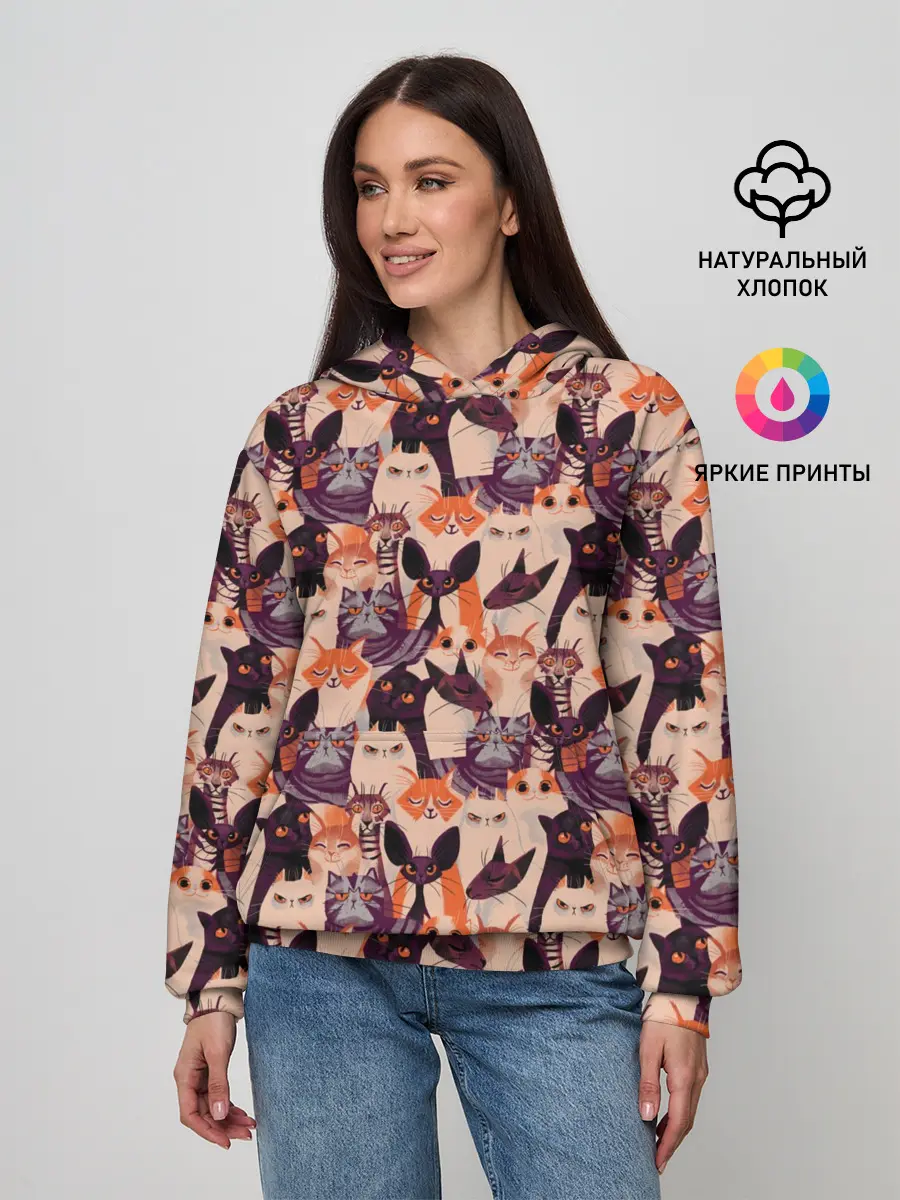 Женское худи / Мемные Коты Паттерн