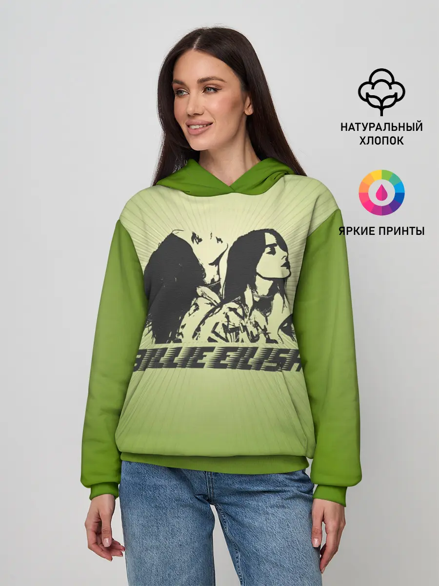 Женское худи / Билли Айлиш на зеленом фоне