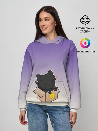 Женское худи / черный котенок в коробке