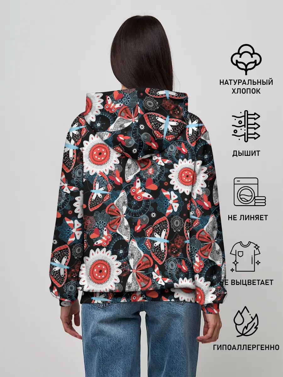 Женское худи / Паттерн из Бабочек с Цветами