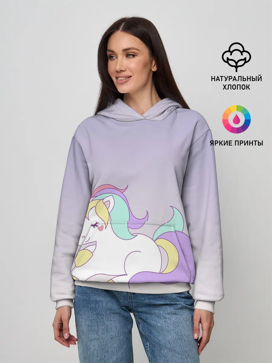Женское худи / единорожек на фиолетовом