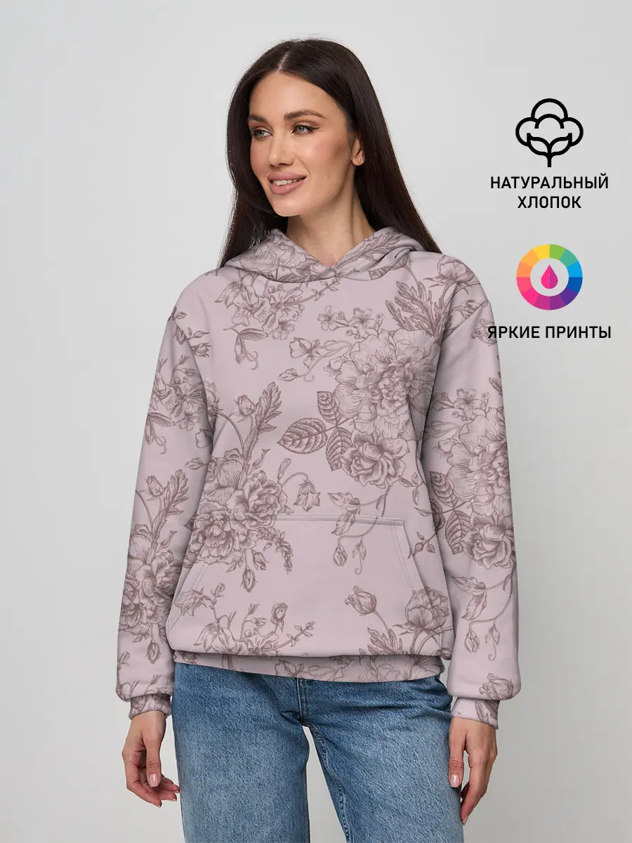 Женское худи / розы с пионами