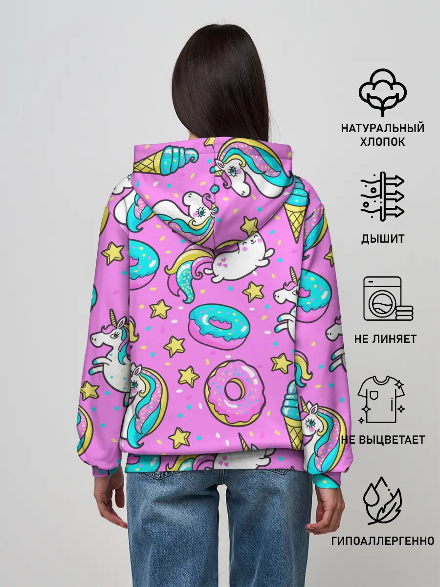 Женское худи / Единороги с пончиками