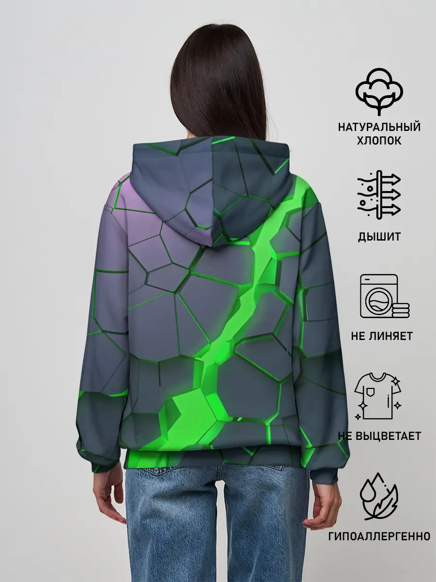 Женское худи / ЗЕЛЕНЫЙ РАЗЛОМ | 3Д РАЗЛОМ
