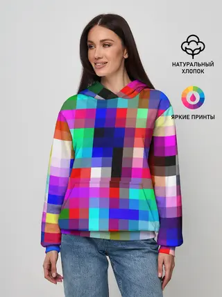 Женское худи / РАЗНОЦВЕТНЫЕ ПИКСЕЛИ / КУБЫ