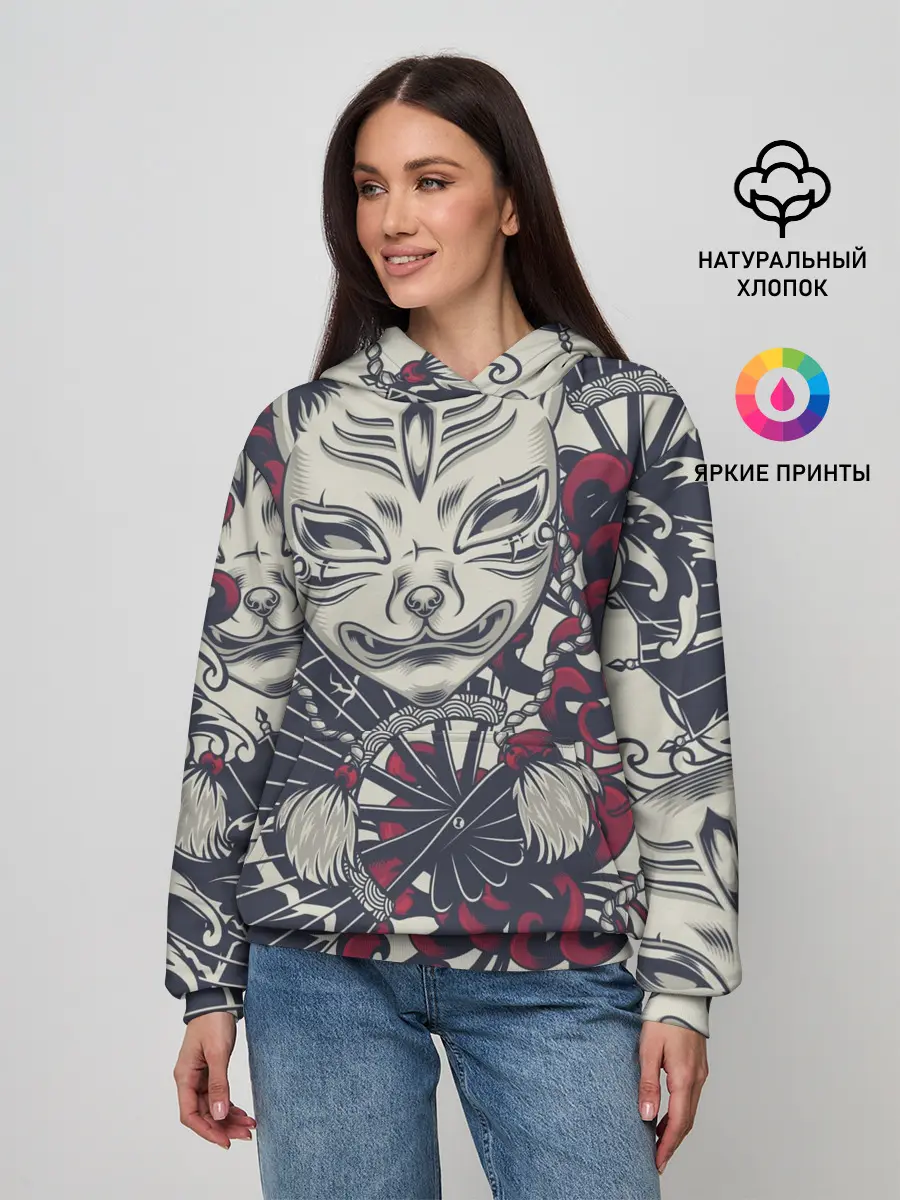 Женское худи / Маска Кицунэ | Маска лисы