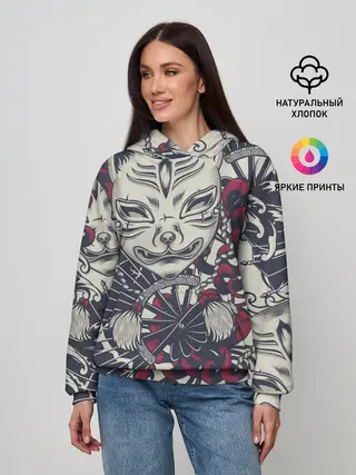 Женское худи / Маска Кицунэ | Маска лисы