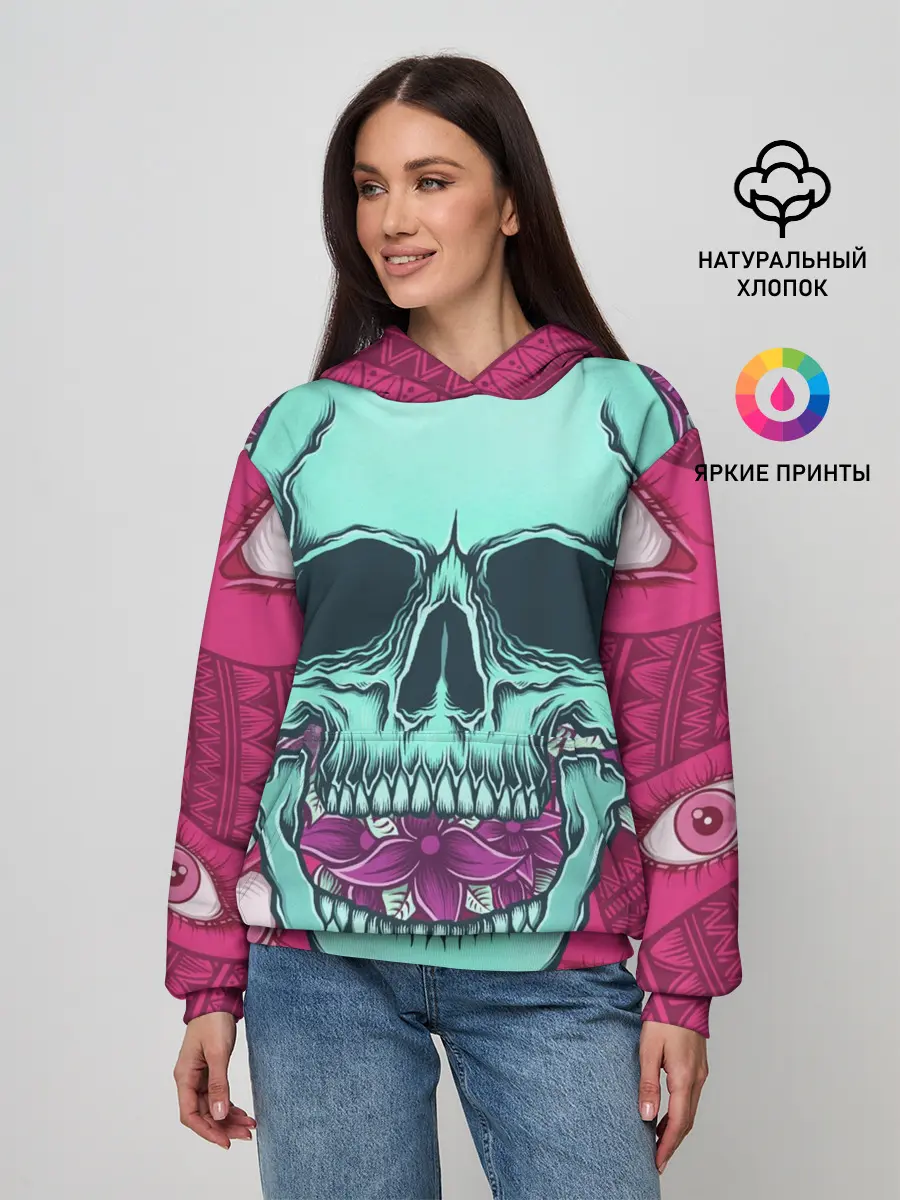 Женское худи / Череп в цветах