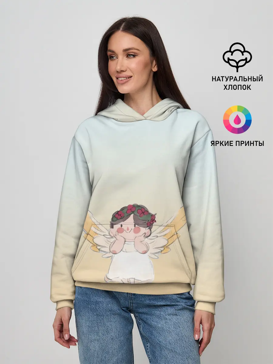 Женское худи / акварельный ангелок