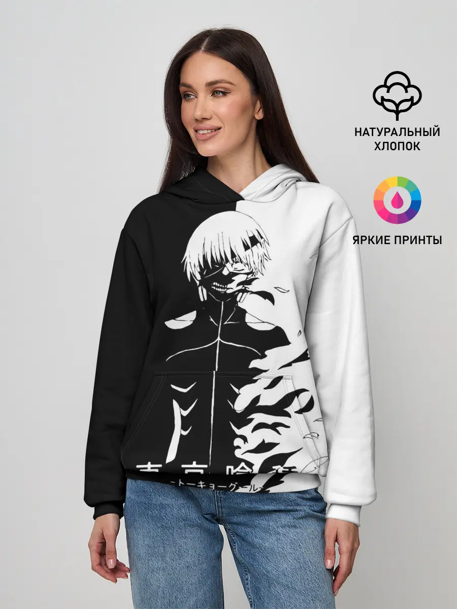 Женское худи / Токийский гуль черно белый Кен