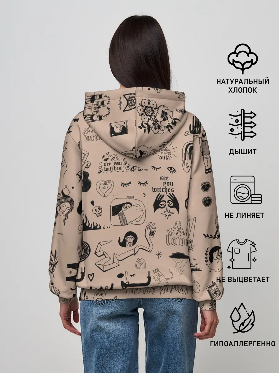 Женское худи / принт в стиле тату