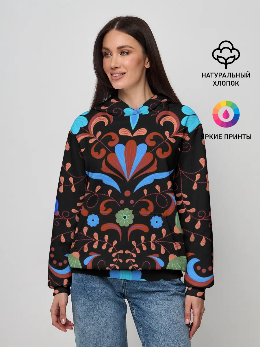 Женское худи / РОСПИСЬ ЦВЕТАМИ