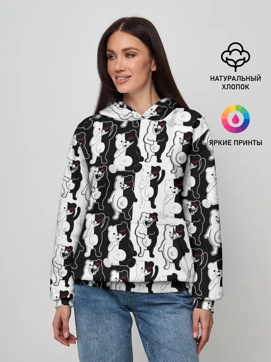 Женское худи / MONOKUMA / МОНОКУМА ПАТТЕРН