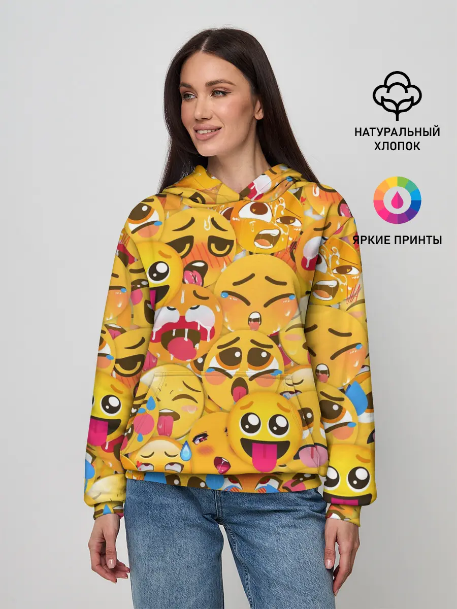 Женское худи / Ахегао эмодзи паттерн