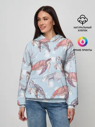 Женское худи / подводный мир черепахи медузы