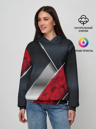 Женское худи / 3D BLACK AND RED METAL