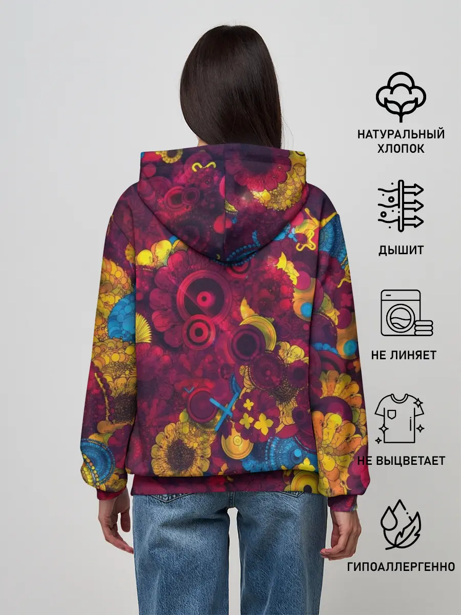Женское худи / Цветы - шестеренки