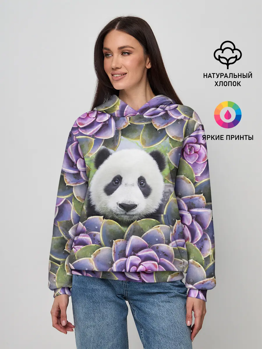 Женское худи / Панда среди цветов