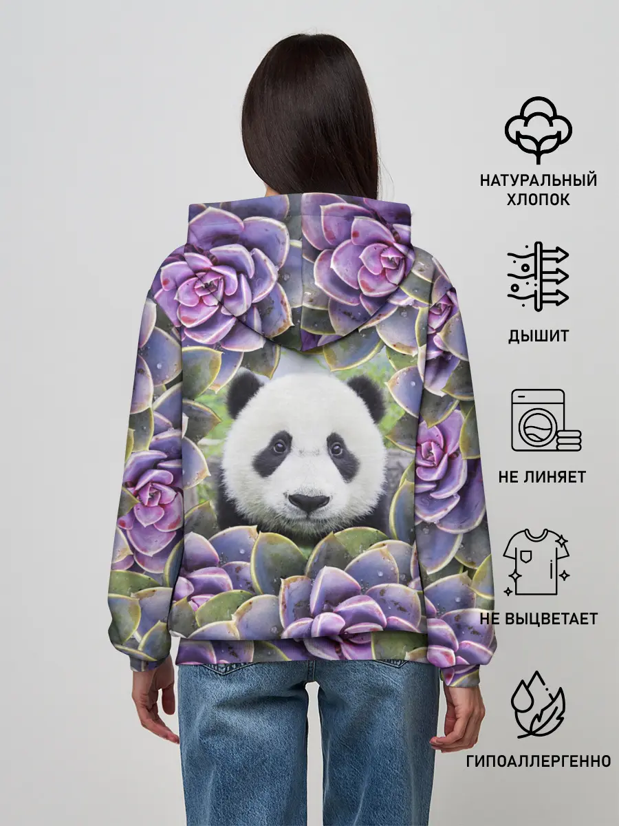 Женское худи / Панда среди цветов