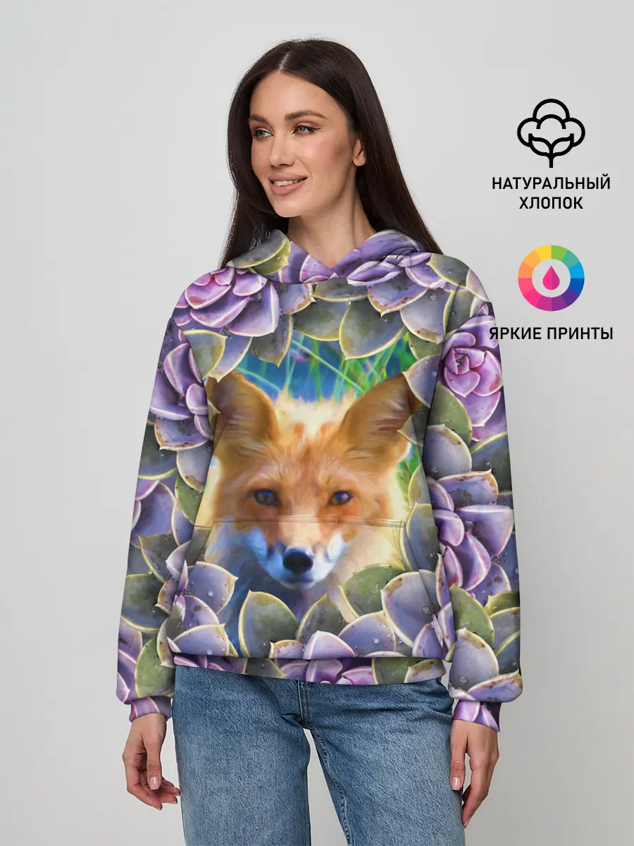 Женское худи / Лиса среди цветов