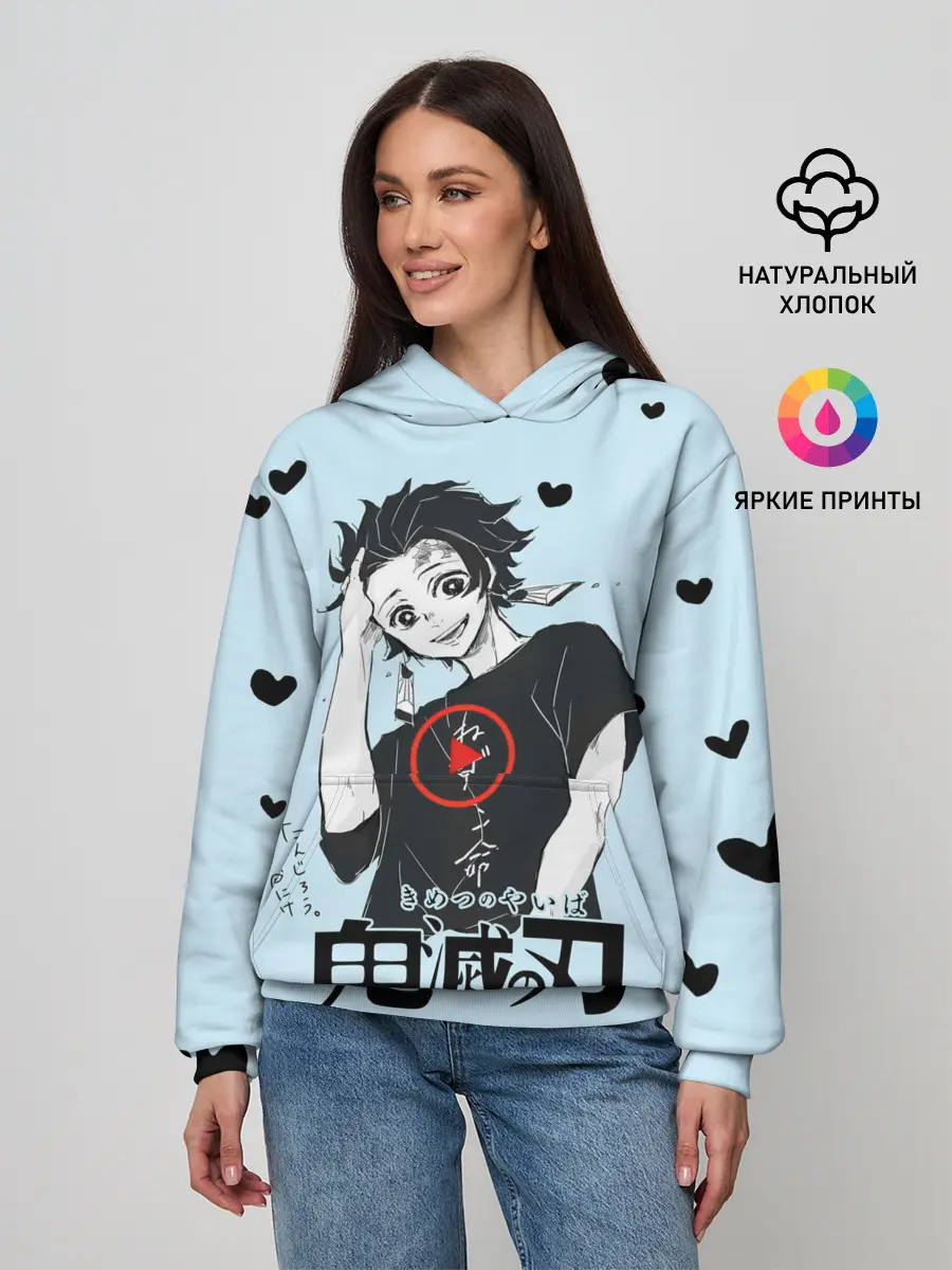 Женское худи / Танджиро Камадо черные сердечки