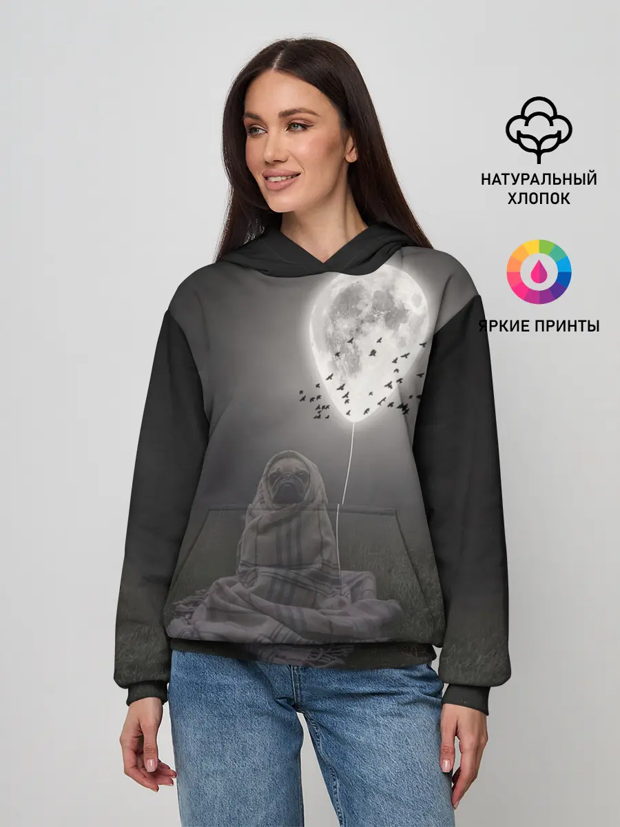 Женское худи / Мопс и луна
