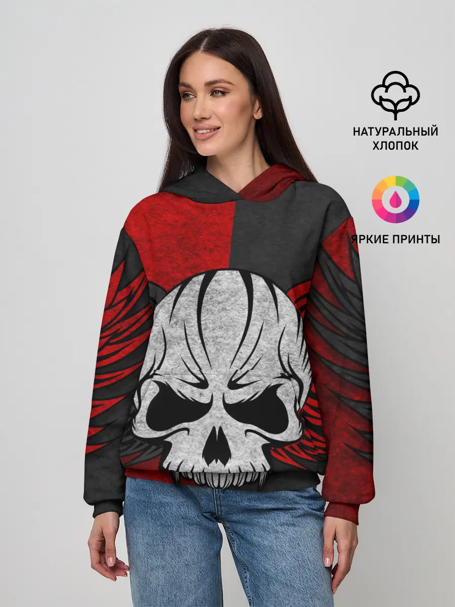Женское худи / Крылатый череп 3D
