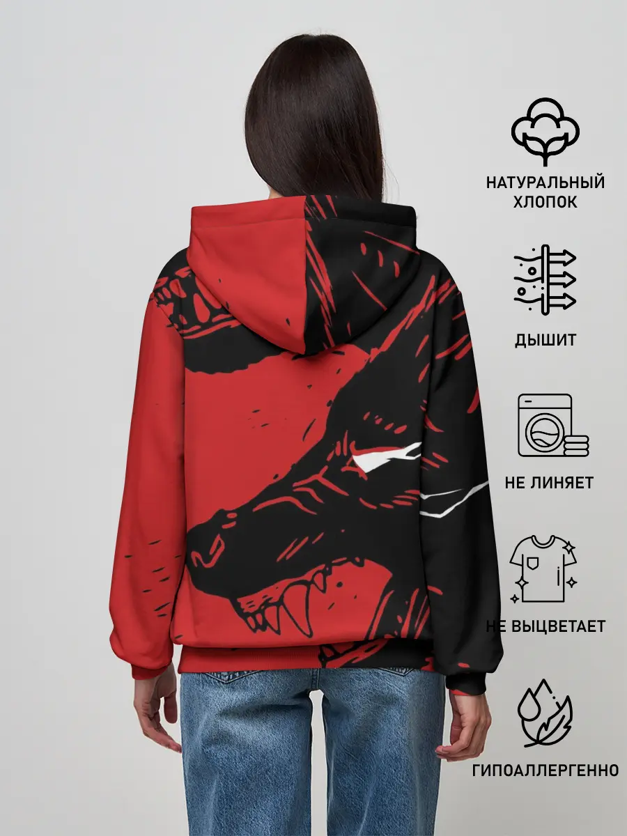 Женское худи / Красный волк 3D