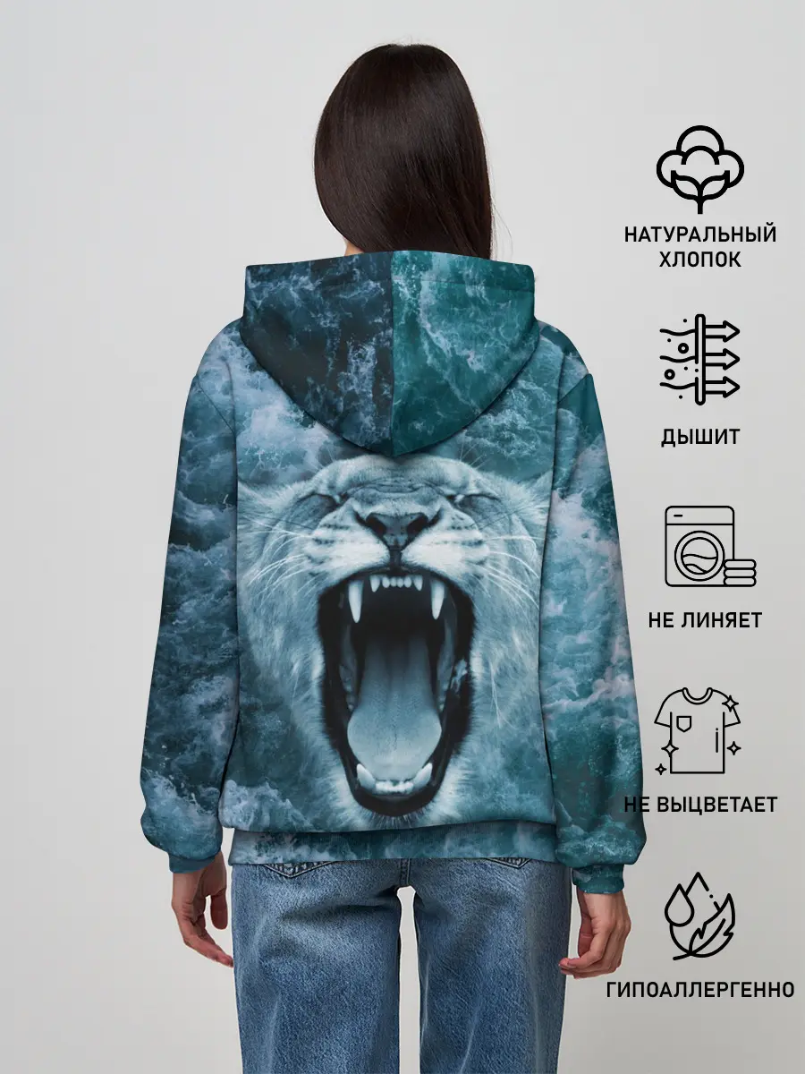 Женское худи / Львица в бушующих волнах