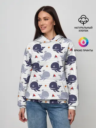 Женское худи / Киты и яхты
