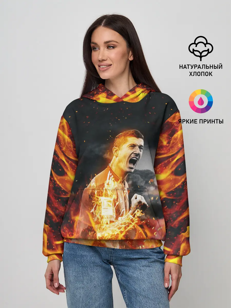 Женское худи / РОБЕРТ ЛЕВАНДОВСКИ / ОГОНЬ