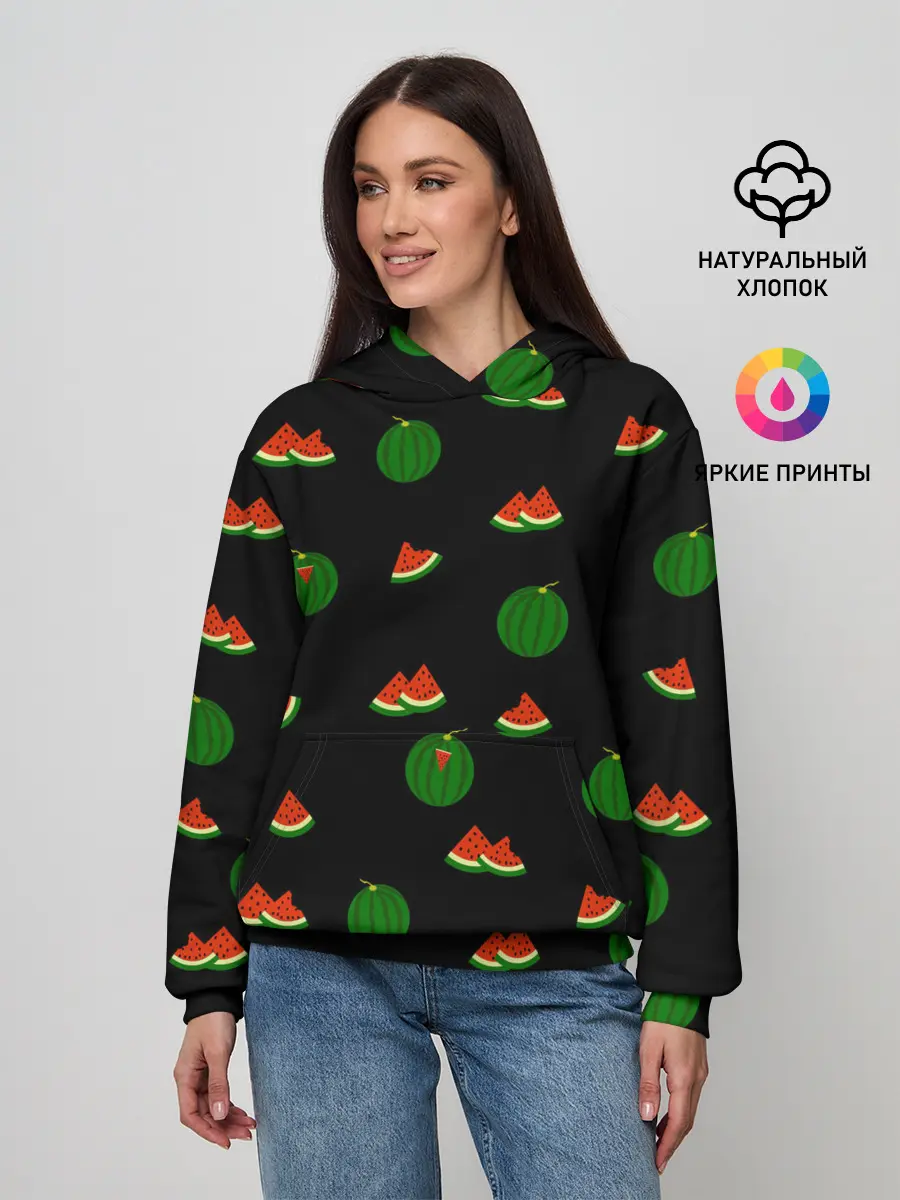 Женское худи / Арбуз на черном фоне