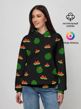 Женское худи / Арбуз на черном фоне