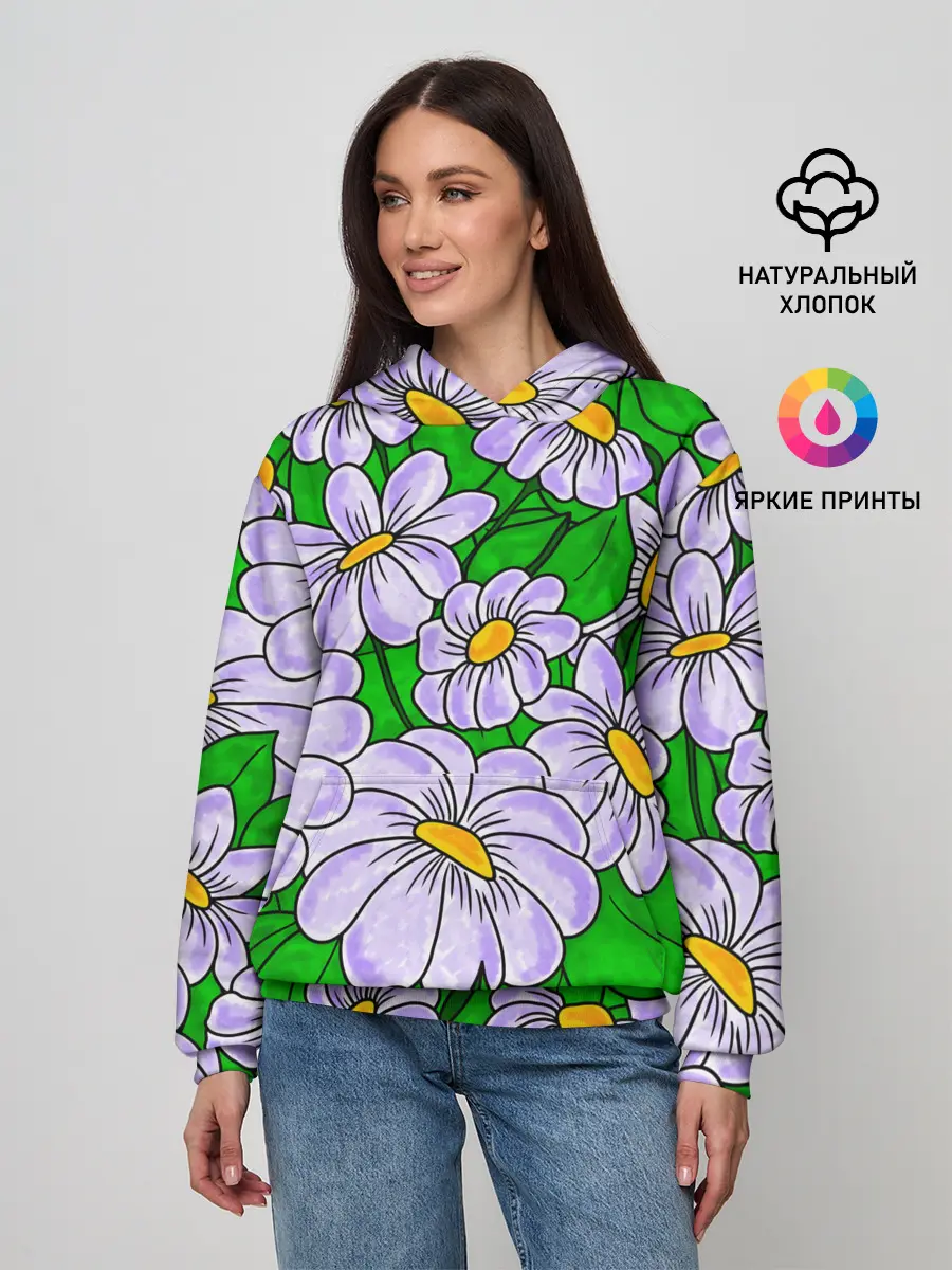 Женское худи / Цветы Лавандовые ромашки