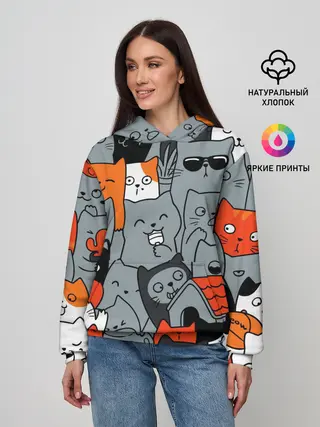 Женское худи / Разноцветные коты