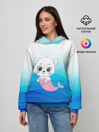 Женское худи / Котик русалочка | Русалка с сердечком