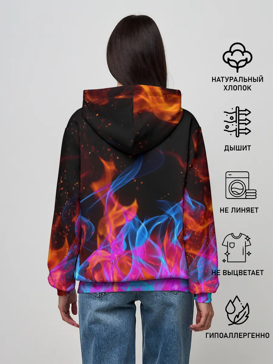 Женское худи / ТРИ ОГНЯ / FIRE / СИНИЙ ОГОНЬ