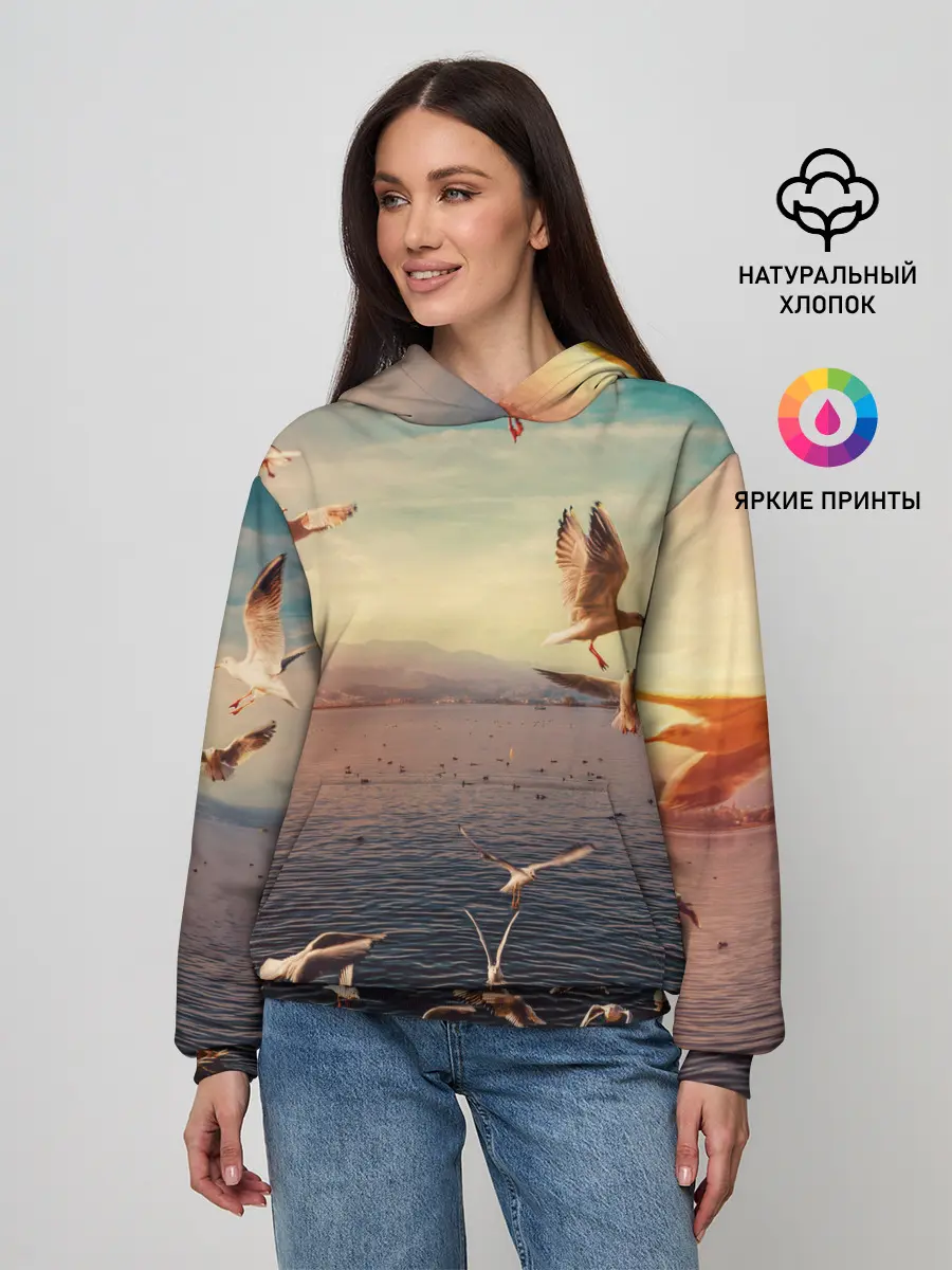 Женское худи / Чайки на воде