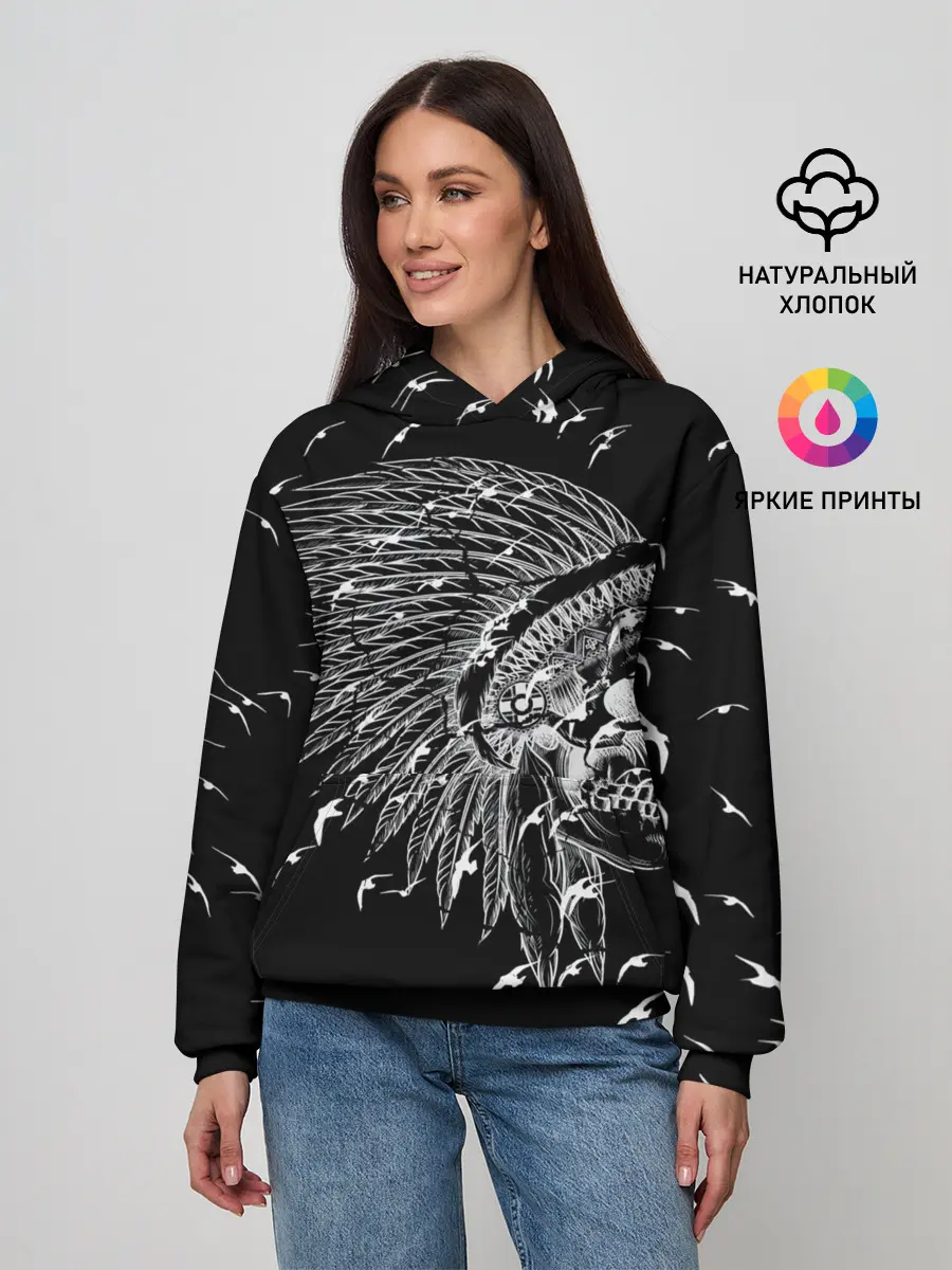 Женское худи / Череп Индейца Перья