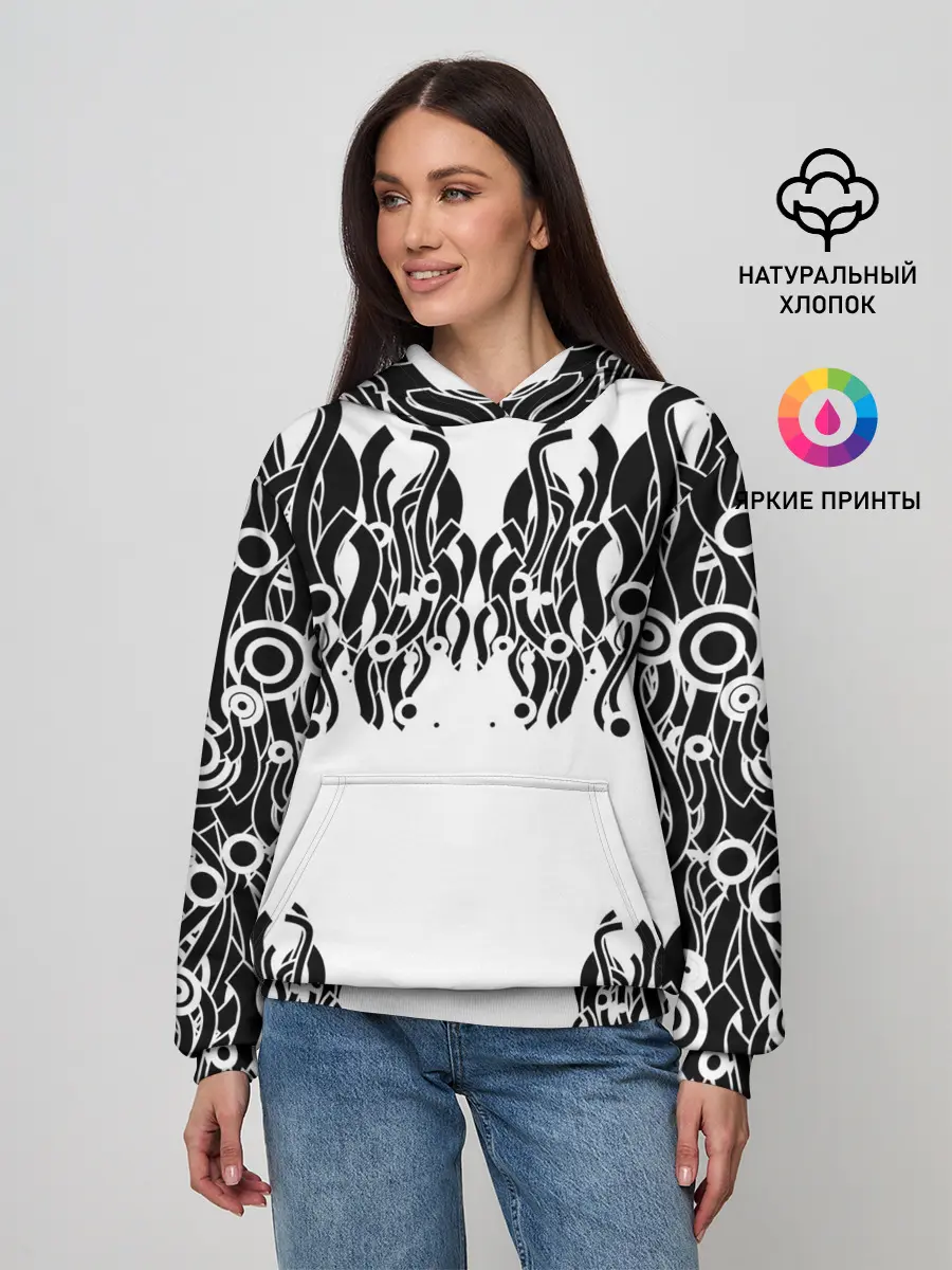Женское худи / абстракция, круги, линии,