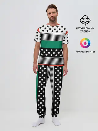 Мужская пижама с брюками / Полосатый звездный узор