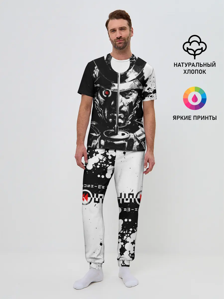 Мужская пижама с брюками / Самурай | ЧБ | Лого