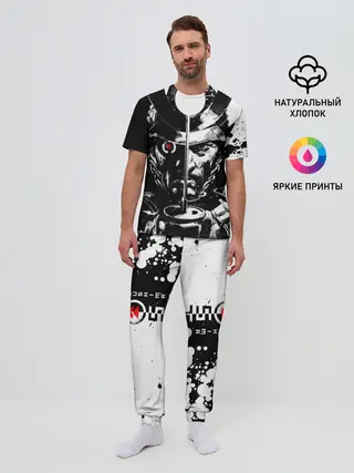 Мужская пижама с брюками / Самурай | ЧБ | Лого